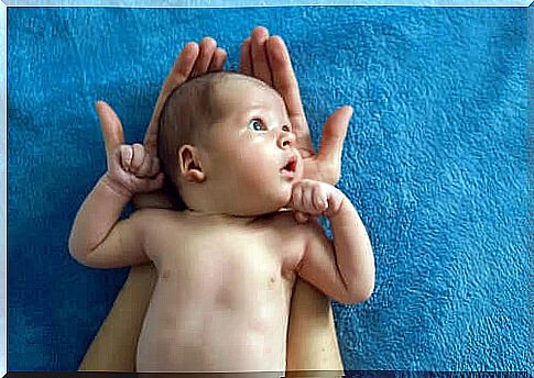 Newborn with open eyes