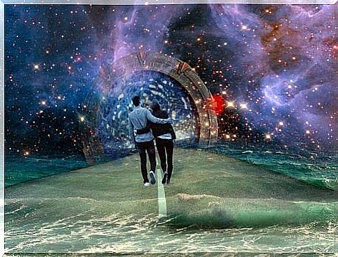 Couple walking through a tunnel