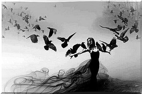 Woman with ravens